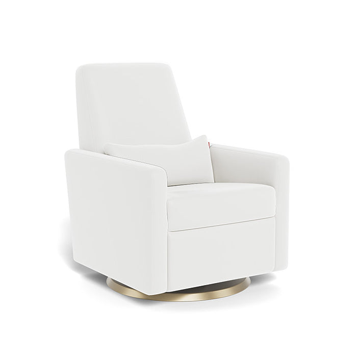 White swivel chair with gold base on a white background