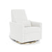 White swivel chair with gold base on a white background