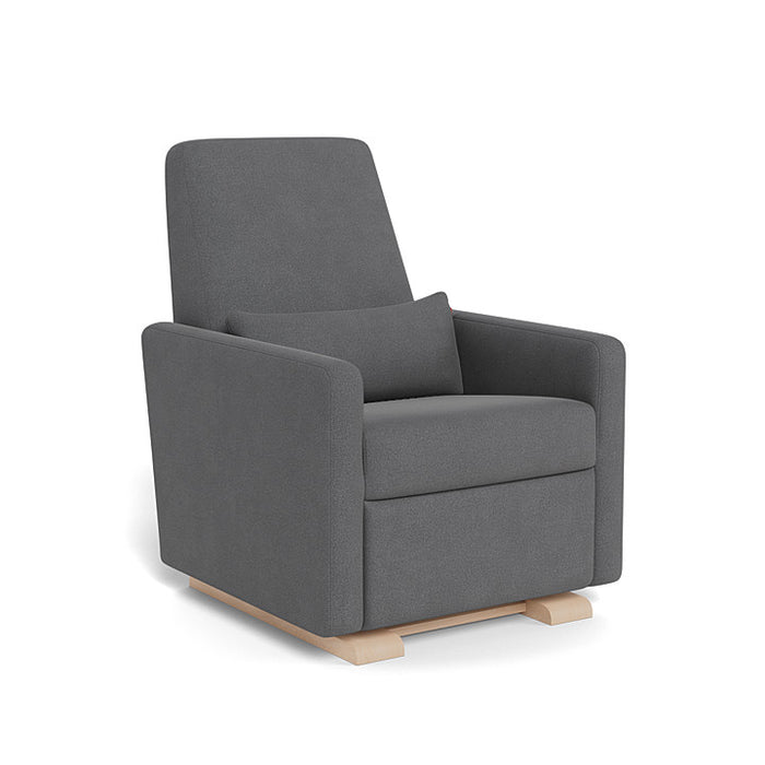 Gray armchair with wooden legs on a white background