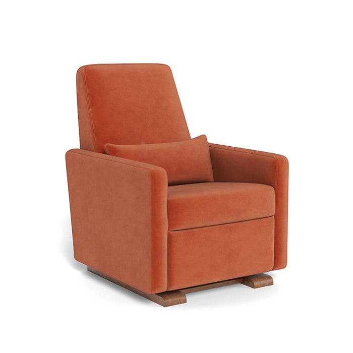 Orange armchair with wooden legs on a white background