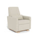 Beige armchair with wooden legs on a white background