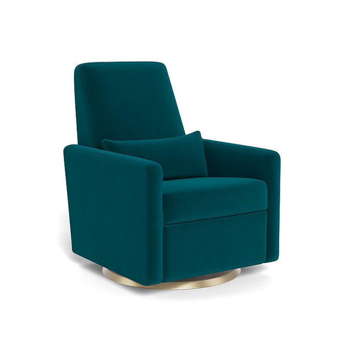 Teal armchair with gold base on a white background