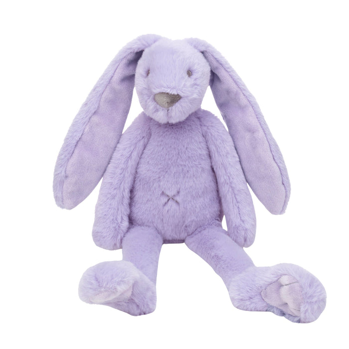 Purple plush bunny toy on a white background