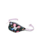 Floral-patterned fanny pack bag for kids with a pink strap on a white background