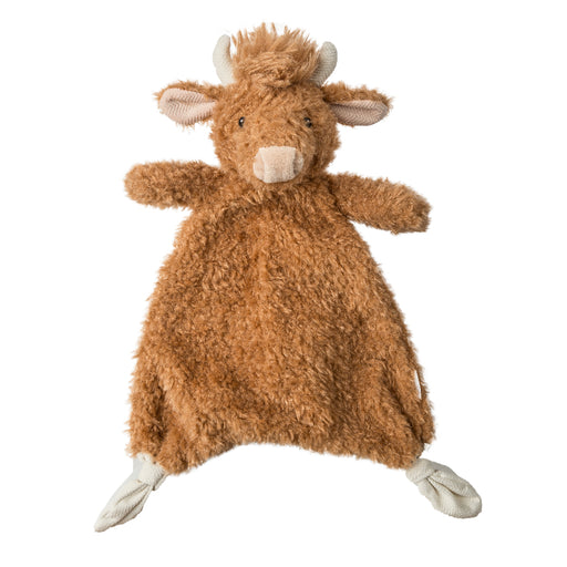 Plush toy highland cow baby clutching toy on a white background
