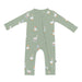 Green one piece infant romper with zipper with white geese pattern 