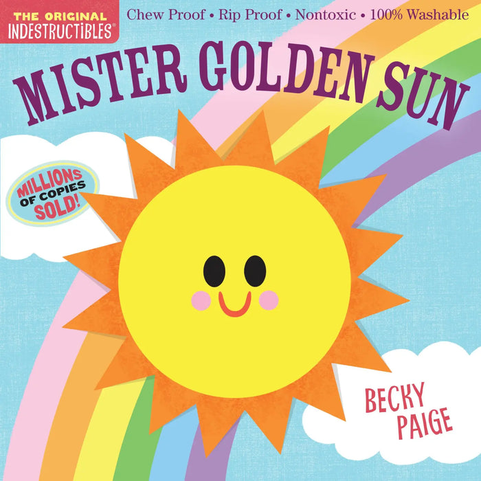 Book cover of 'Mister Golden Sun' with a smiling sun illustration and colorful design.