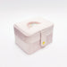 Pink Rockahula fabric storage box with a rainbow design on a white background
