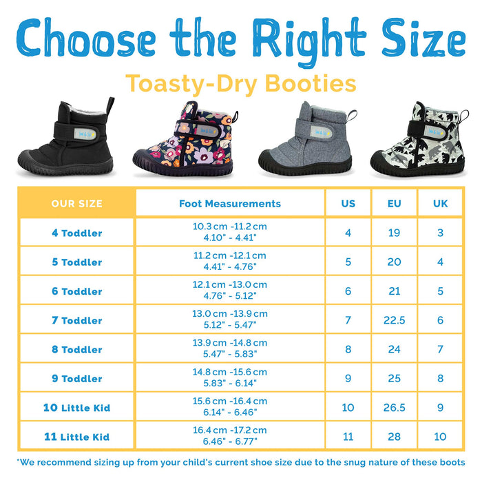 caption-Size Chart for Toasty-Dry Booties
