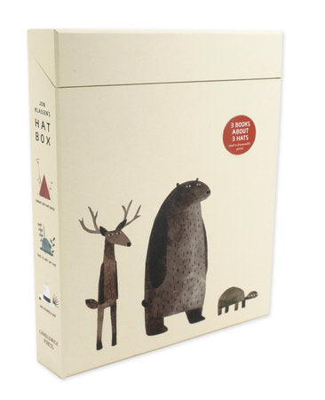 Box with illustrations of a bear, deer, and turtle on a beige background
