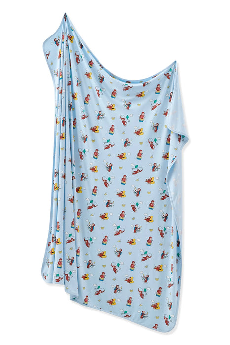 Blue bamboo swaddle blanket with Curious George licensed print 