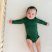 caption-Baby in Kyte Baby Long Sleeved Bodysuit in Forest