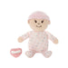 Plush baby doll with pink outfit and pacifier on a white background