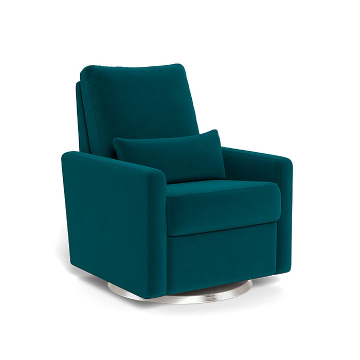 Teal armchair with a pillow on a white background