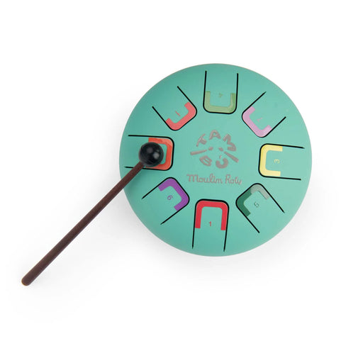 Colorful rattle with a stick on a white background