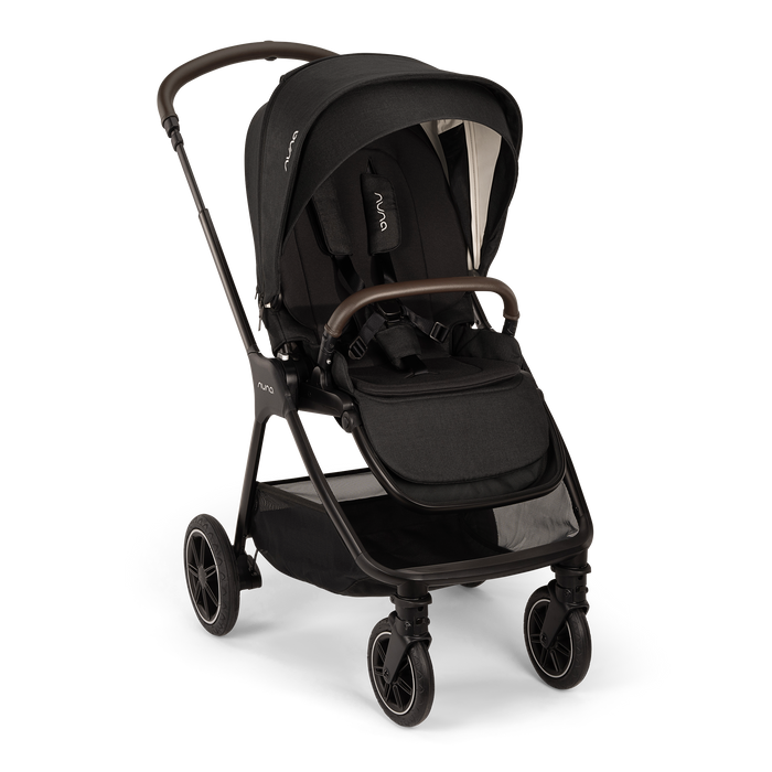 Black stroller with Nuna branding on a white background