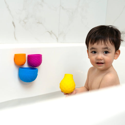 caption-Mobi Bath Toys- 3 Oomplz Cups (Shown with Skwooshlz in Yellow)