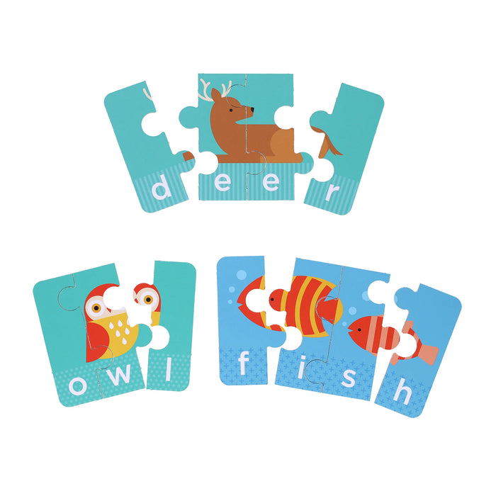 set of animal themed puzzles with letters to spell the word