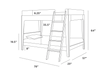 A line drawing schematic of a loft bed with dimensions labeled, including 64 inches height, 78 inches width, 57 inches depth, 19.5 inches headboard height, 35.