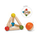 Colorful wooden ball and tube toy with a flexible feature on a white background