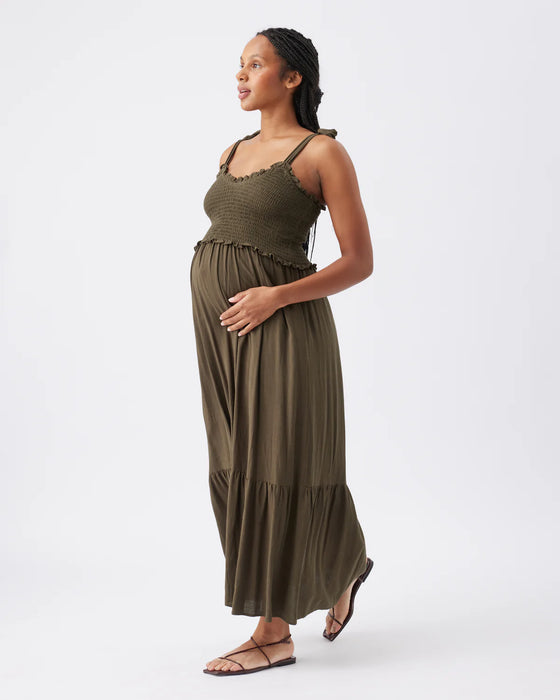 Brandi Shirred Maternity Dress - Khaki