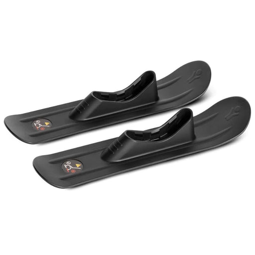 Pair of black ski wheel adapters to fit onto YOYO stroller on a white background