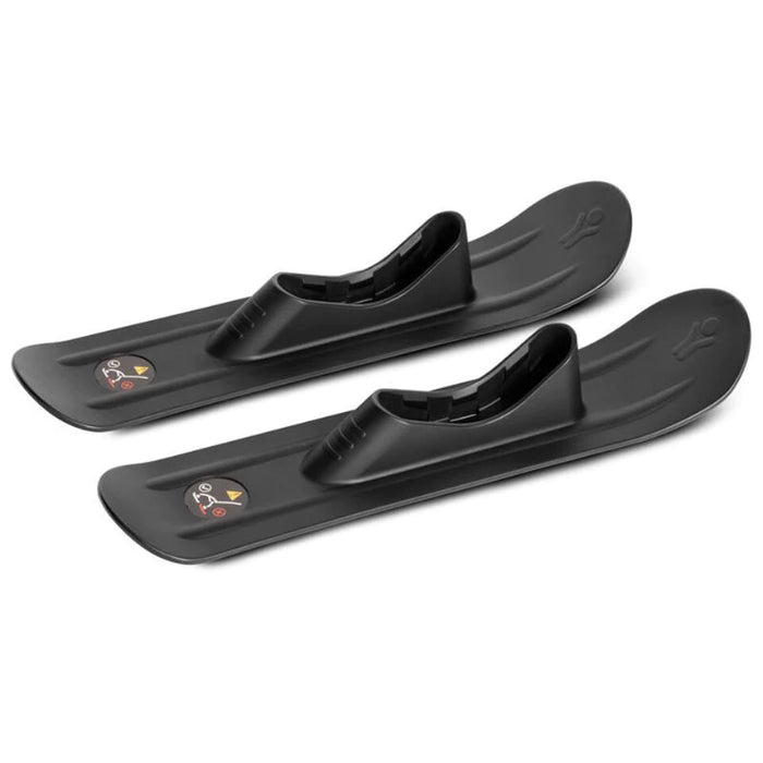 Pair of black ski wheel adapters to fit onto YOYO stroller on a white background