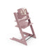 Purple high chair with matching baby seat on a white background
