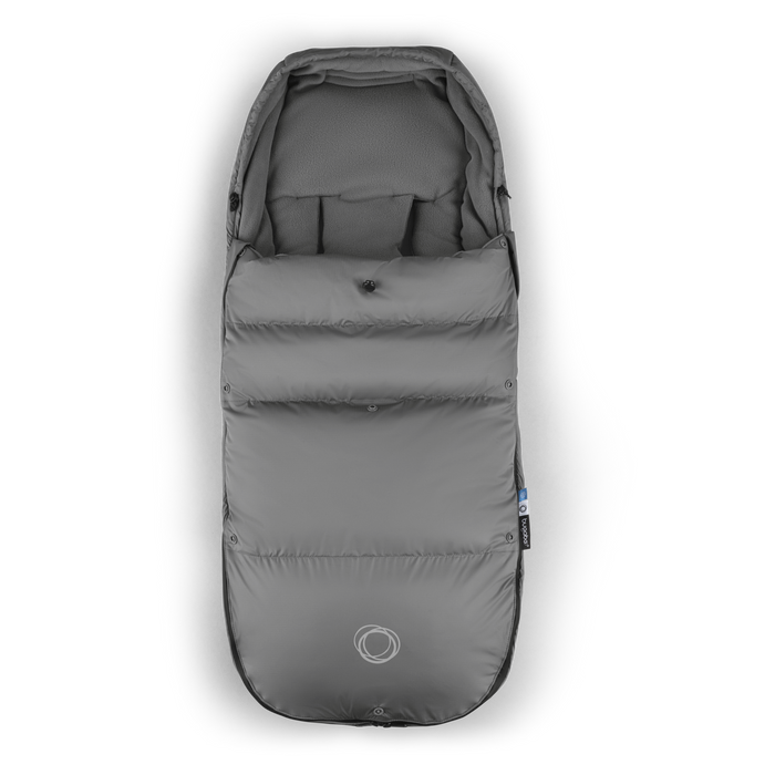 Gray baby stroller footmuff on a white background