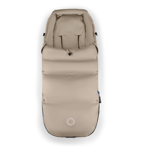 Beige baby stroller footmuff on a white background