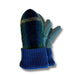 Pair of blue plaid mittens on a white background