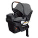 Baby car seat with gray cover and black base on a white background