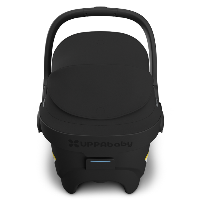 Black UPPAbaby infant car seat with logo on a white background