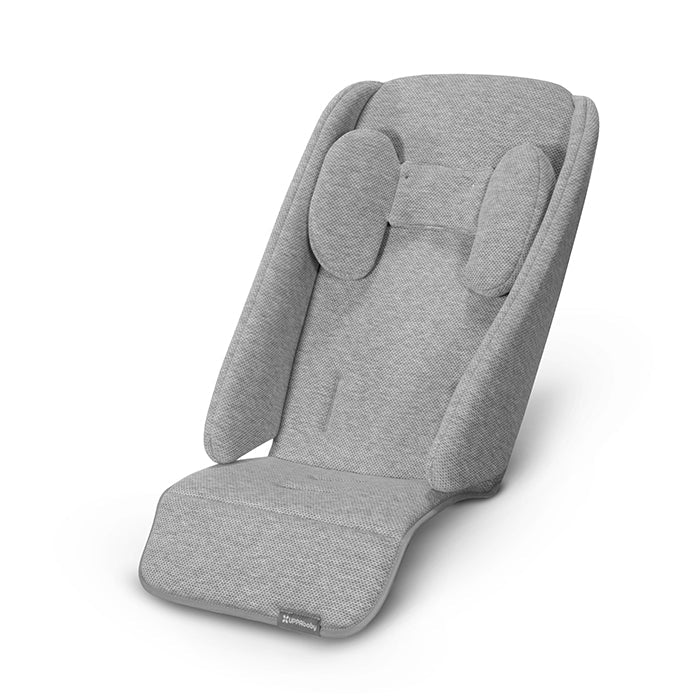 a set of grey infant insert cushions made to custom fit the uppababy vista or cruz stroller on a white background