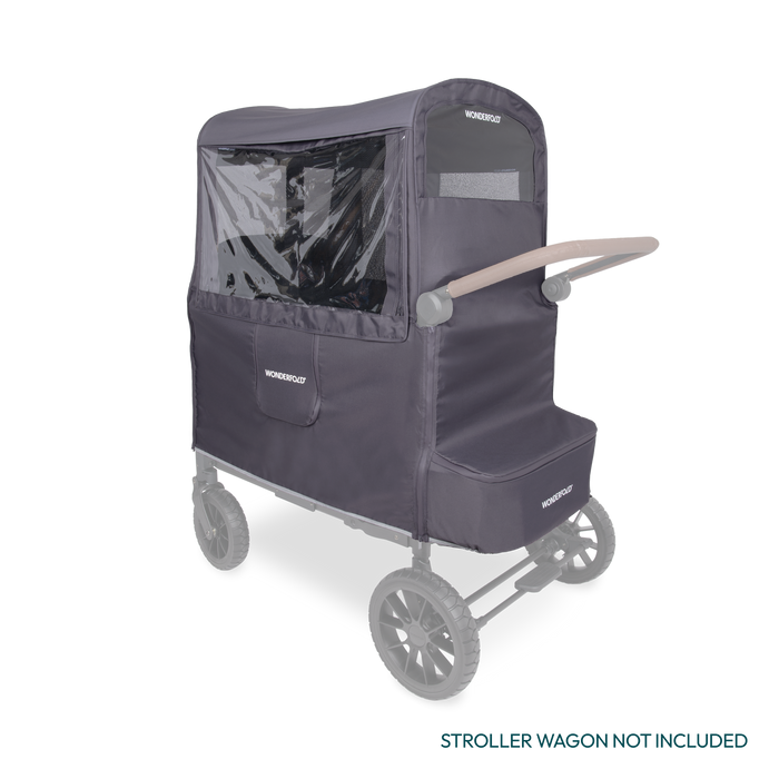 Black wagon stroller cover with transparent window on a white background
