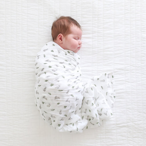 caption-Bunnies Print Cotton Swaddle by Lulujo