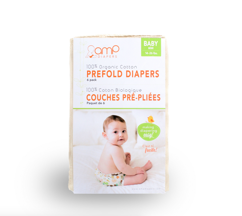 AMP Diaper Organic Cotton Prefolds - 6 Pack