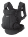 Black mesh baby carrier with buckles on white background with Baby Bjorn logo on front. 