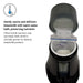 Black bottle warmer with text explaining its benefits on a white background