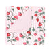 Floral patterned fabric with strawberries on a white background
