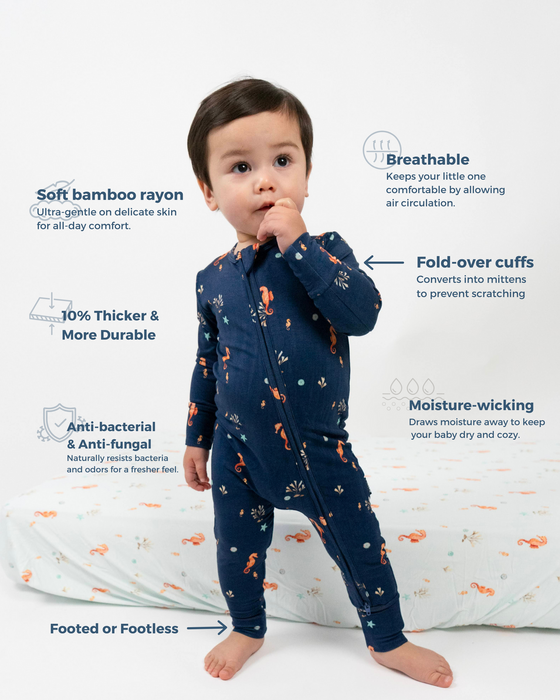 Belan.J Bamboo Footless Zippered Sleeper with Foldover Cuffs - Farm - Nurtured