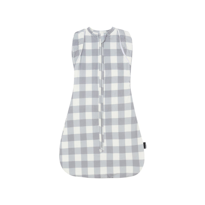 Blue and white checkered swaddle bag on a white background