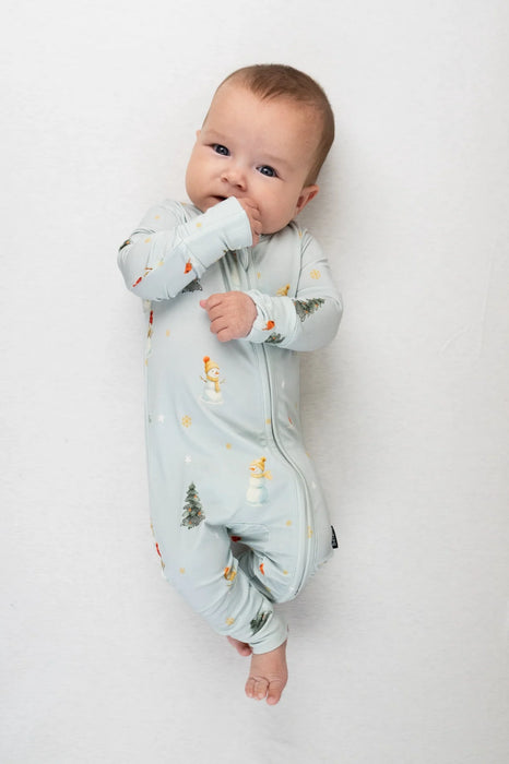 Belan.J Bamboo Footless Zippered Sleeper with Foldover Cuffs - Snowmen