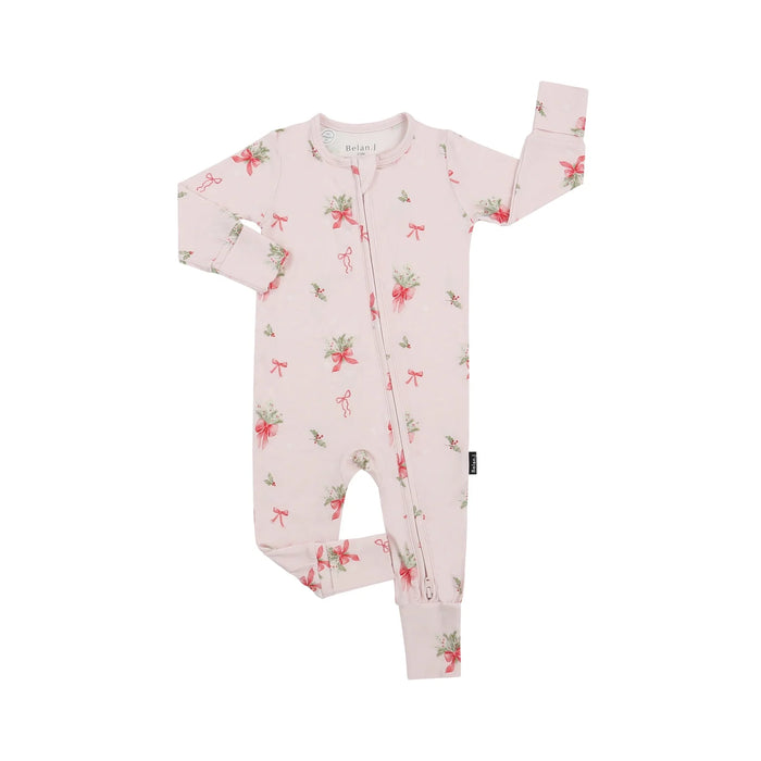 Belan.J Bamboo Footless Zippered Sleeper with Foldover Cuffs - Pink Bows