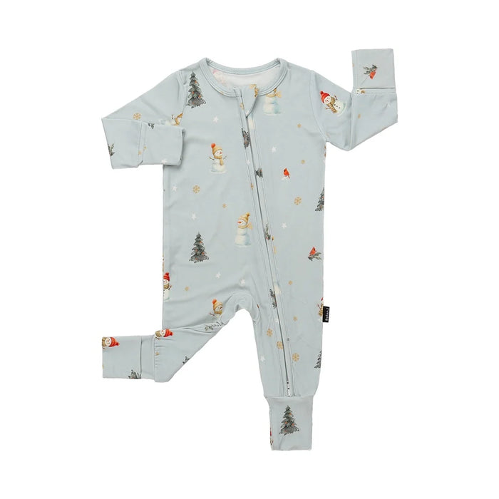 Belan.J Bamboo Footless Zippered Sleeper with Foldover Cuffs - Snowmen