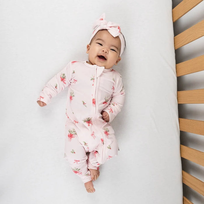 Belan.J Bamboo Footless Zippered Sleeper with Foldover Cuffs - Pink Bows