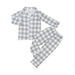 Blue and white children's checkered pajama set on a white background