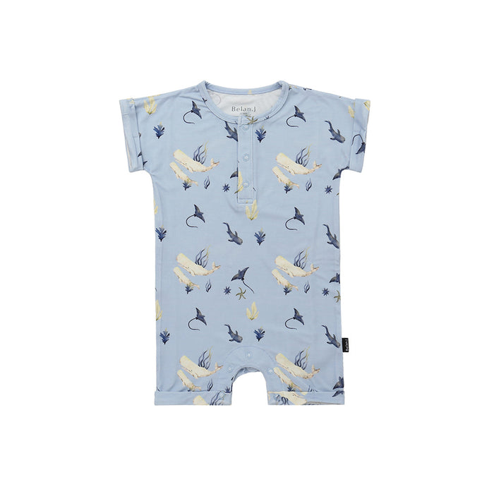 Belan.J Short Sleeve Shortall Romper - Whale Lover - Nurtured