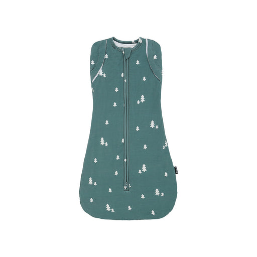 Green baby swaddle bag with tree pattern on a white background