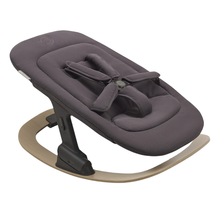 Baby rocker with dark gray cushion on a white background